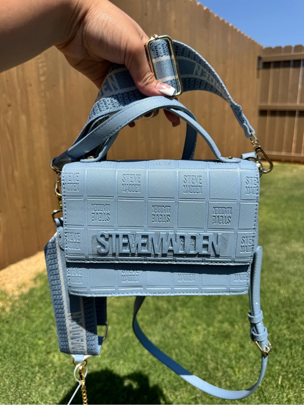 Steve Madden Powder Blue Embossed Logo Crossbody Bag